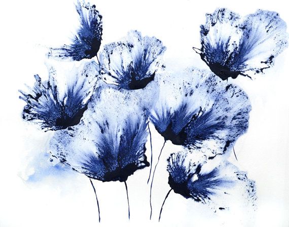 570x448 Watercolor Floral Blue Flower Painting Original By Galleryzooart