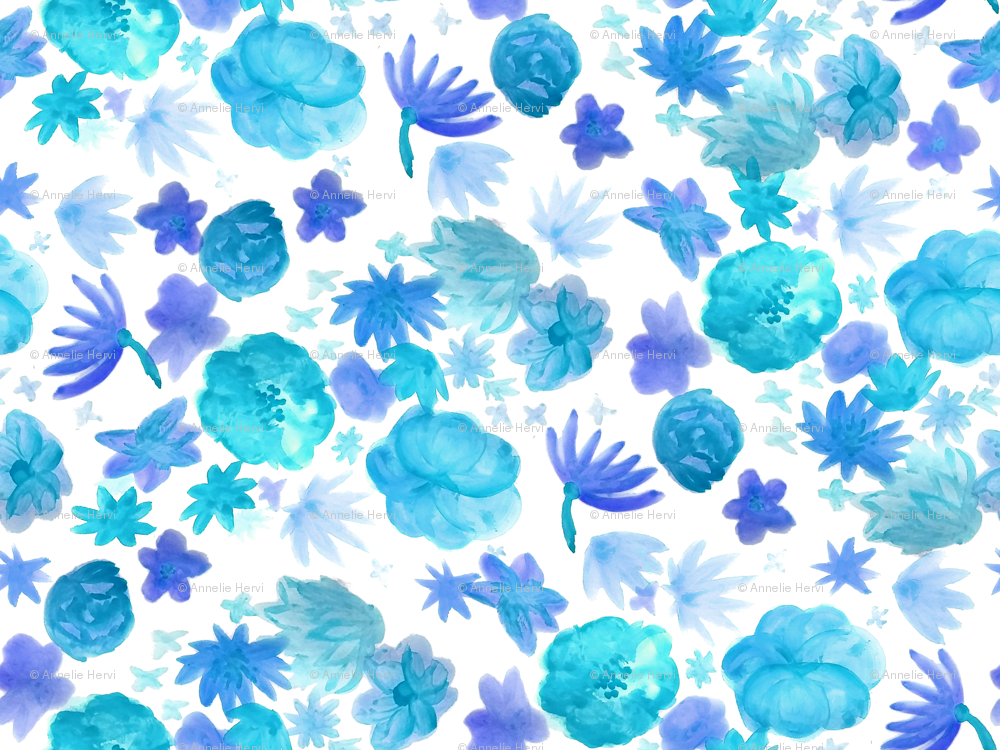 1000x750 Watercolor Flowers Blue Wallpaper
