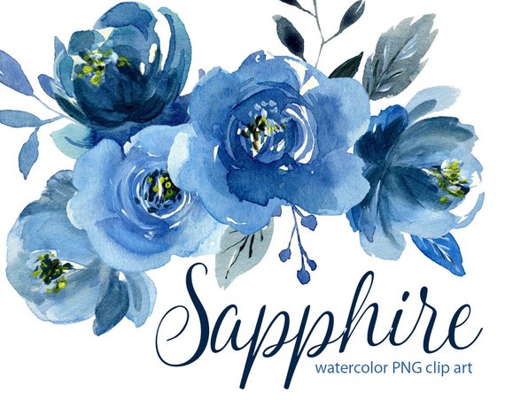 570x452 Watercolor Flower Clipart Indigo Blue Roses Flowers Aquarelle Etsy