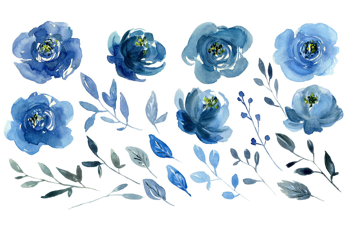 Dusty Blue Flowers Png : Anabella Blue Watercolor Flowers Png Clipart ...