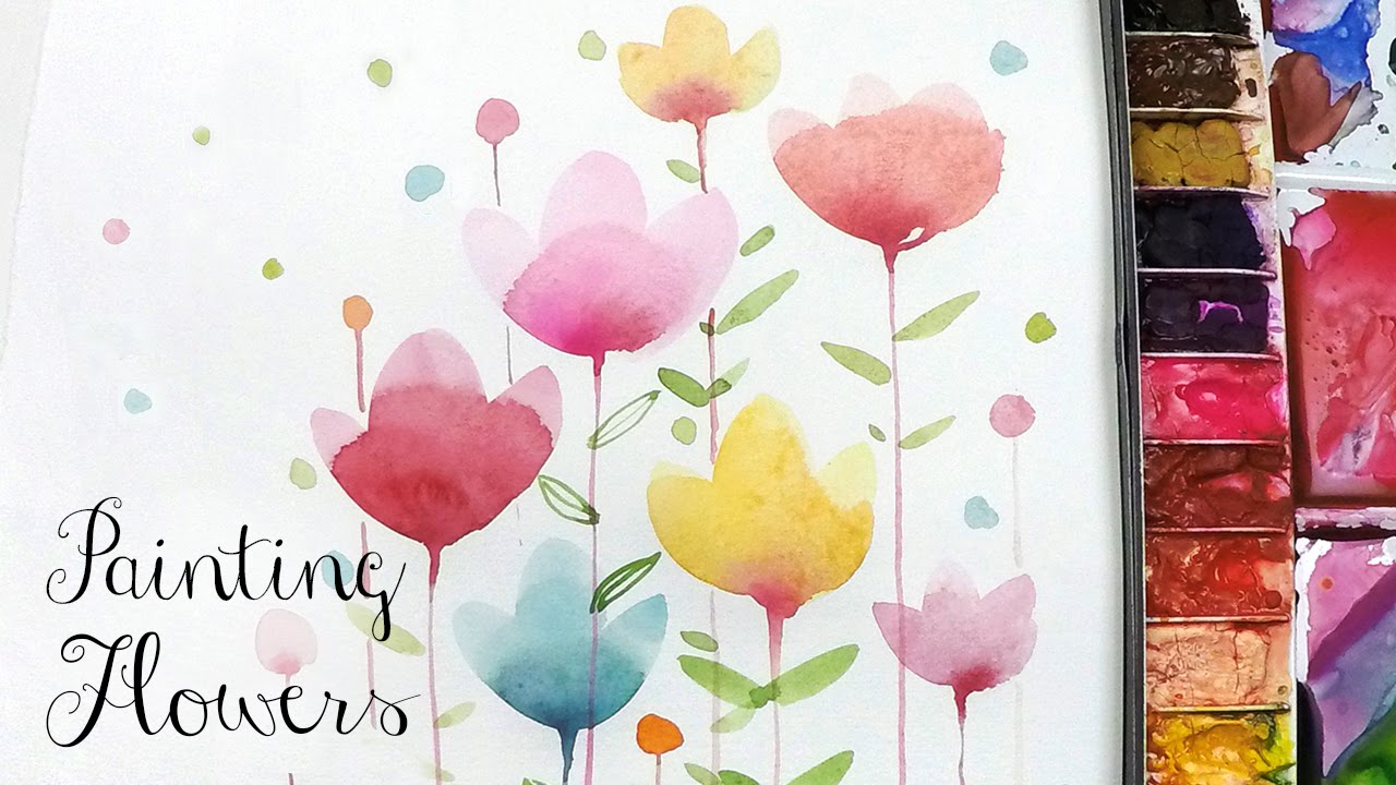 1280x720 Lvl2] Painting Easy Simple Flowers, Watercolor Painting For