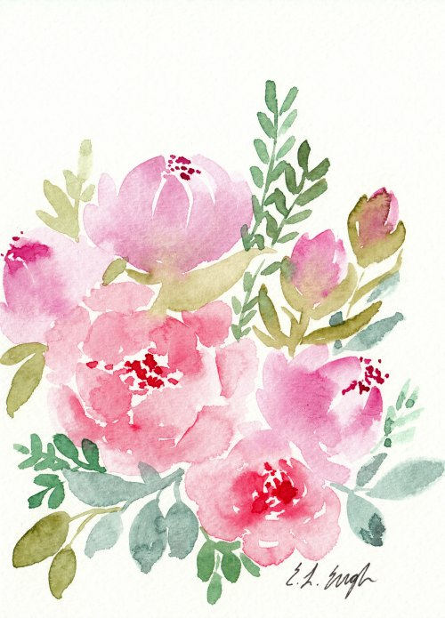 500x695 Pink Watercolor Flowers, Original Watercolor Painting, Floral Art