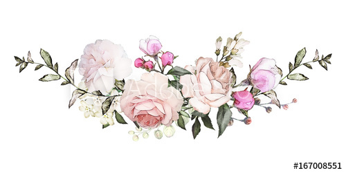500x250 Watercolor Flowers Arrangements. Floral Illustration. Composition