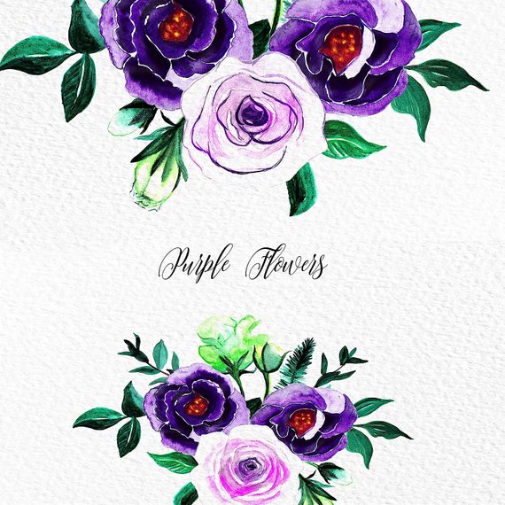 570x570 Purple Flower Clipart Watercolor Flowers Png Purple Roses Etsy