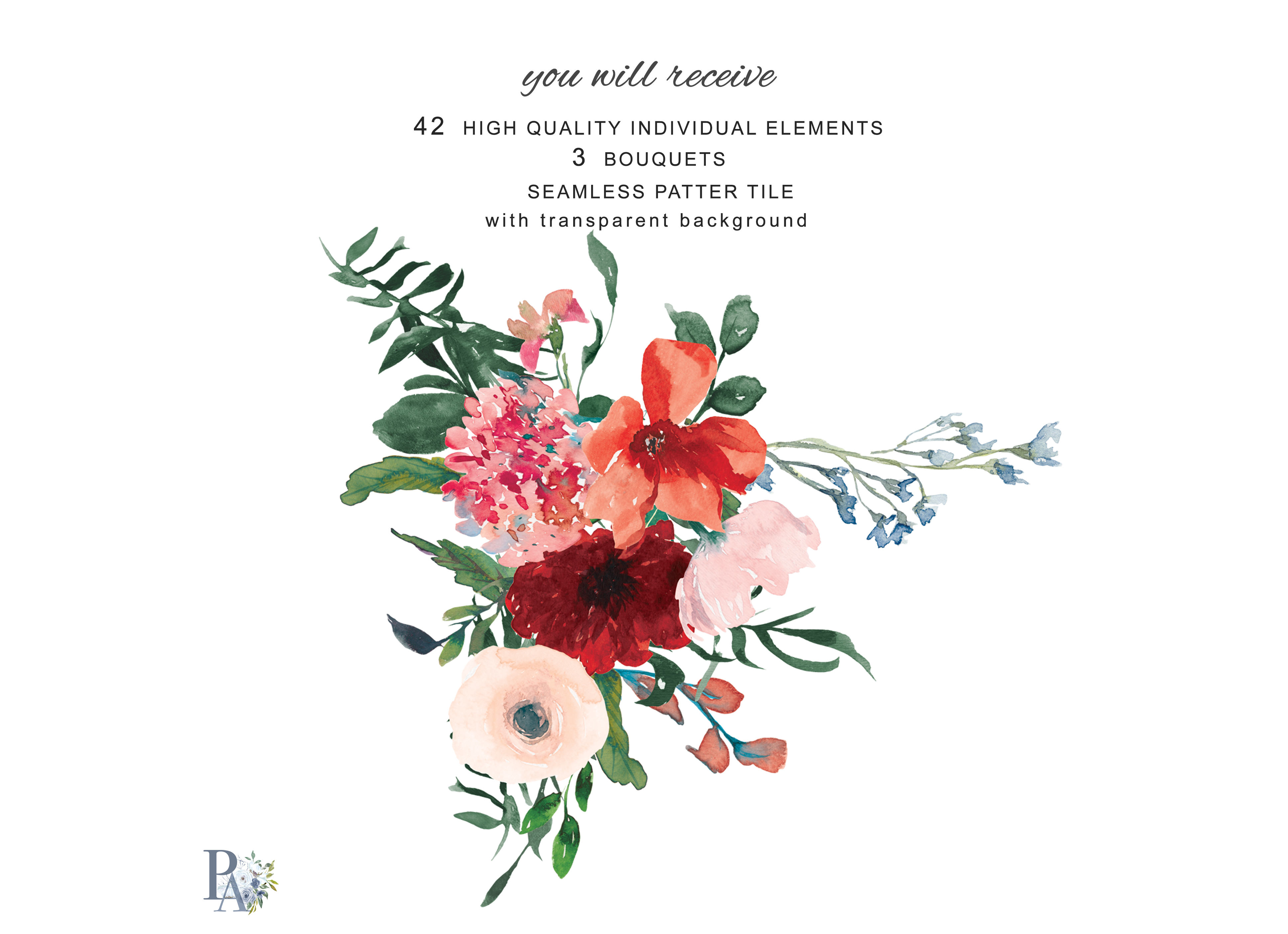 3874x2810 Hand Painted Watercolor Flowers Clip Ar Design Bundles