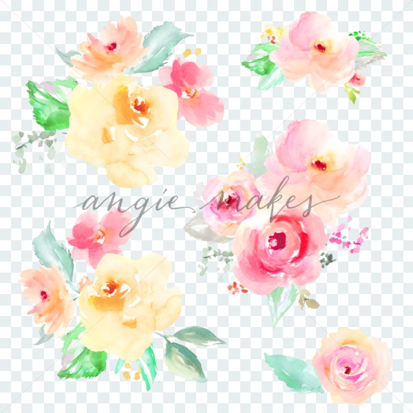 600x600 Watercolor Flower Bouquets On Transparent Background With Hand