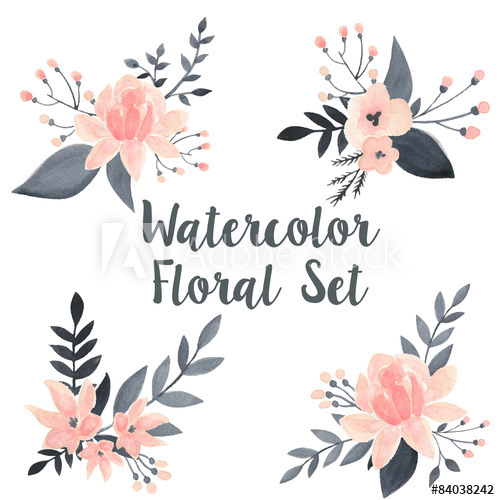 500x500 Watercolor Floral Vector Set With Flowers And Branch