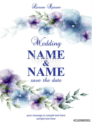 374x500 Wedding Card With Watercolor Flowers Vector Stock Image And
