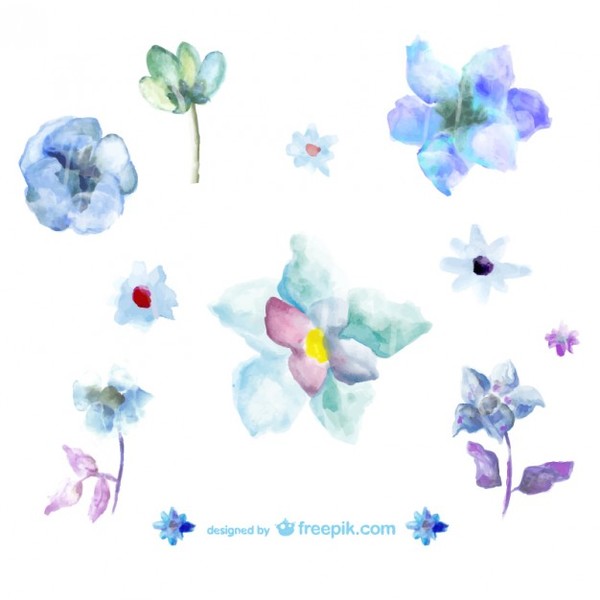 600x600 Blue Watercolor Flowers Illustrations Free Vector Free Vectors