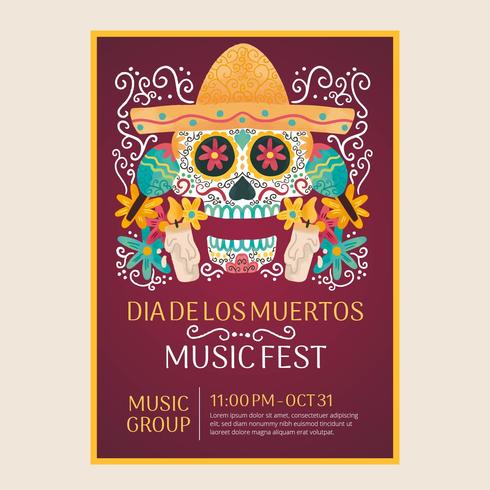 490x490 Watercolor Flyer Day Of Dead With Mexican Skull