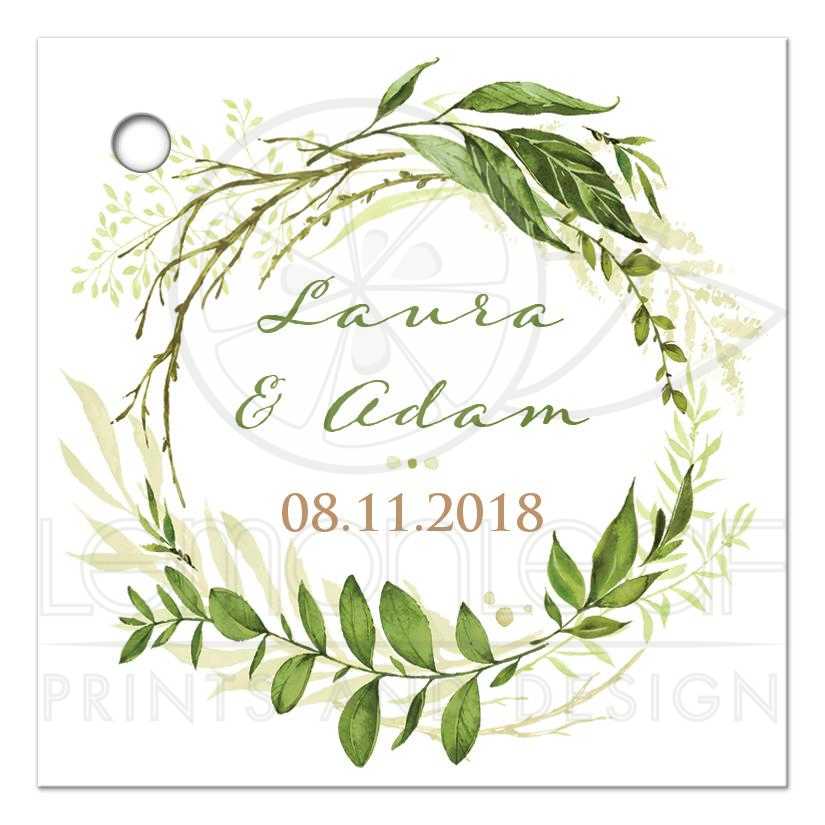 825x825 Personalized Watercolor Greenery Foliage Wreath Wedding Favor Tag