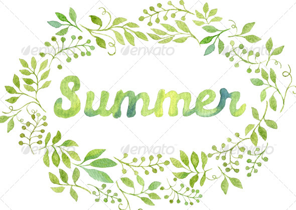 590x420 Watercolor Foliage Wreath With The Word Summer By Helga Wigandt