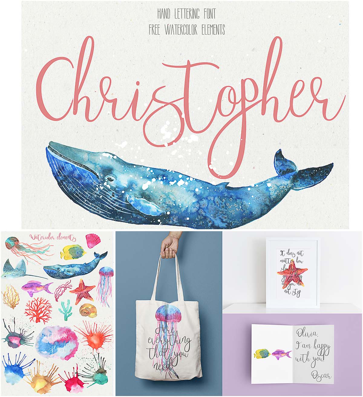 1200x1314 Christopher Watercolor Elements And Font Free Download