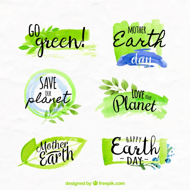 626x626 Ai] Various Earth Day Watercolor Stickers Vector Free Download