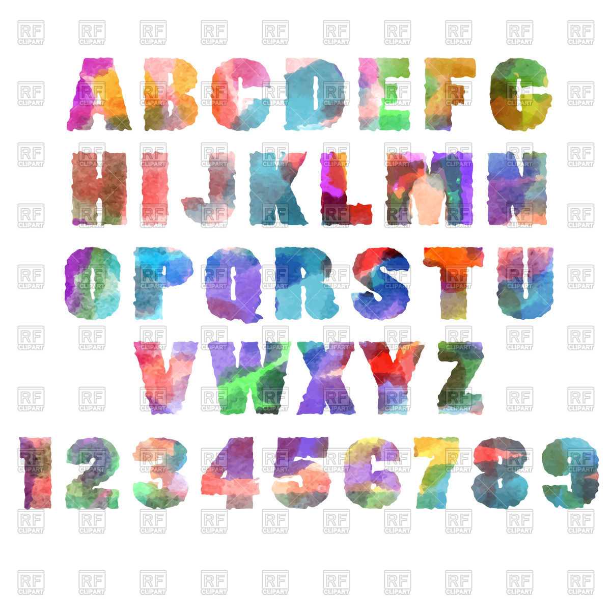 1200x1200 Alphabet (Font) Letters With Watercolor Or Aquarelle Texture