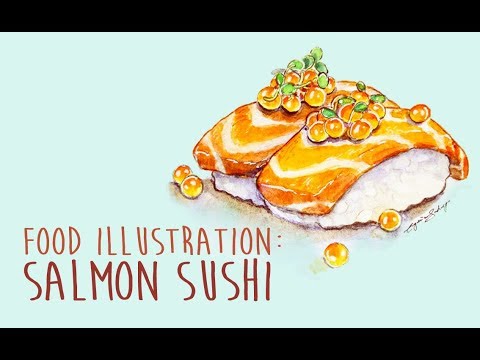 480x360 Watercolor Food Illustration Sushi