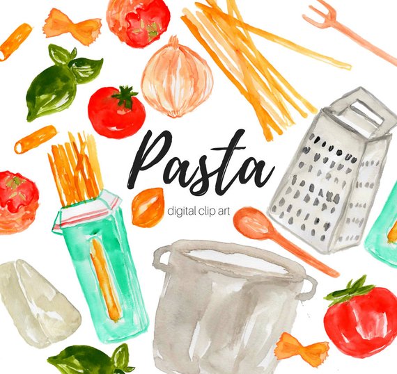 570x538 Watercolor Food Clipart Pasta Clipart Spaghetti Clipart Etsy