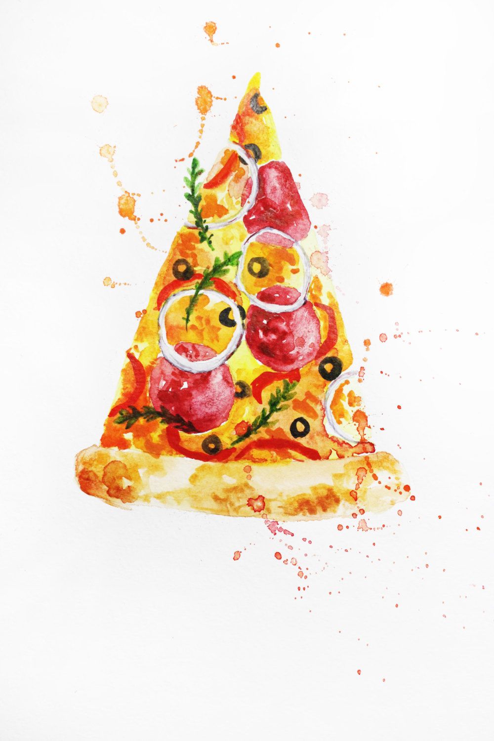 1000x1500 Watercolor Original Pizza Kitchen Decor, Painting Food, Restaurant