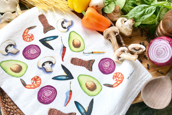 600x400 Watercolor Food Art Gourmet Towels