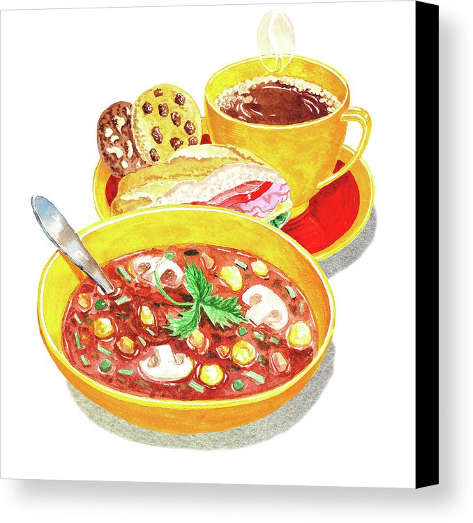 678x750 Watercolor Food Illustration Full Lunch Canvas Print Canvas Art