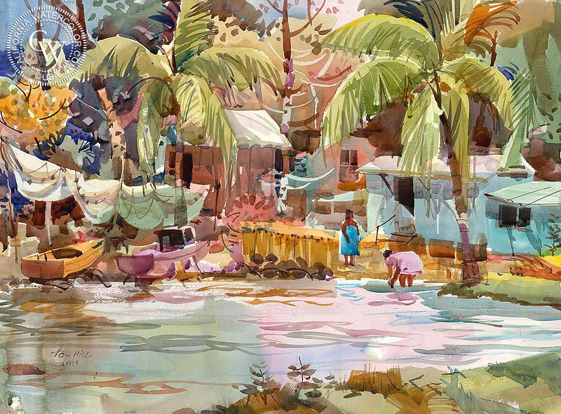800x591 Tahiti Lagoon, C. 1980s, A Watercolor Painting By Tom Hill