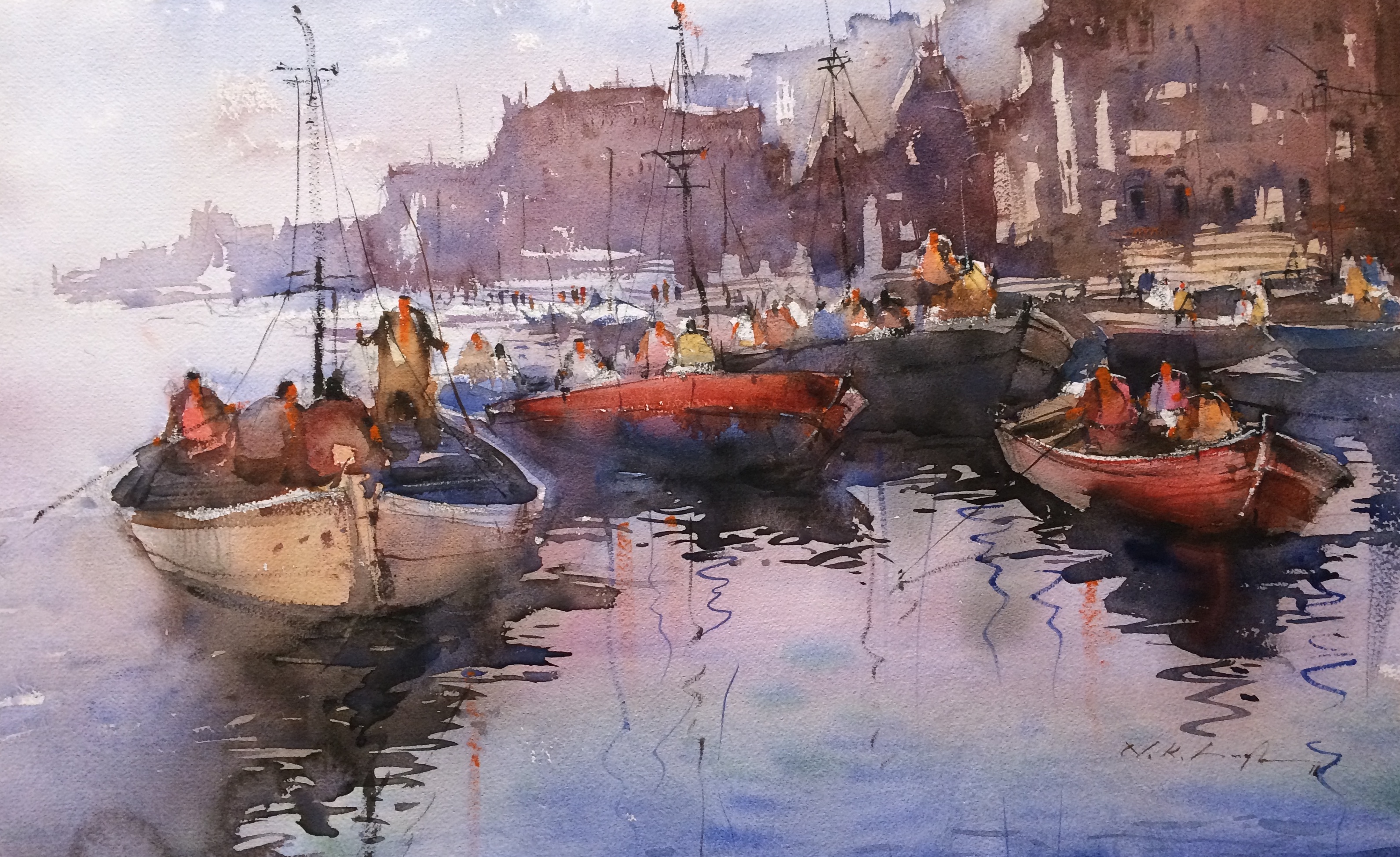 3183x1949 Watercolor Art Online Varanasi Ghats Online Art Gallery For