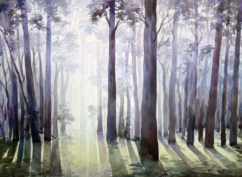 770x564 Morning Light Inside A Forest Watercolor On Paper Painting By