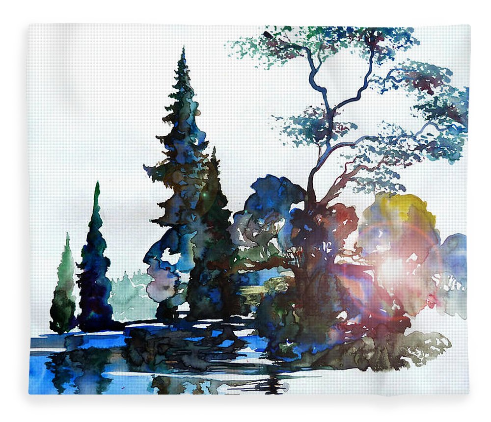 1000x860 Watercolor Forest And Pond Fleece Blanket For Sale By Curtiss Shaffer