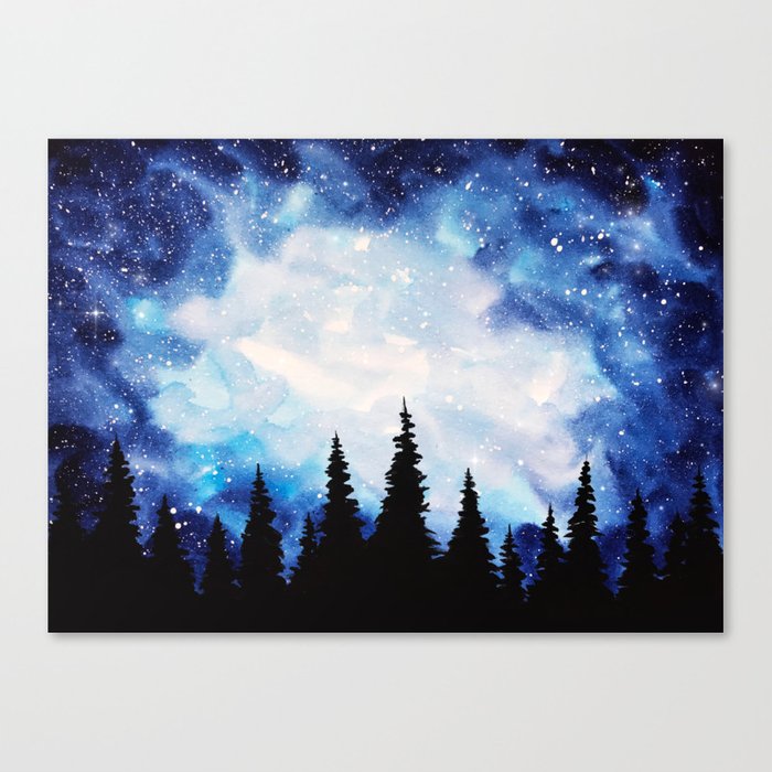 700x700 Watercolor Starry Galaxy Forest Painting Canvas Print By