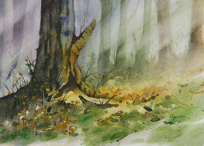 400x287 Forest Landscape Watercolor Painting