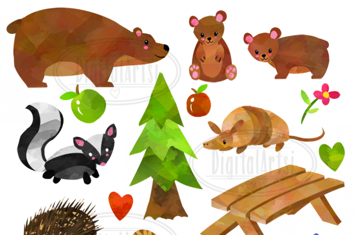 720x479 Watercolor Forest Animals Picnic Clipart By Digitalartsi