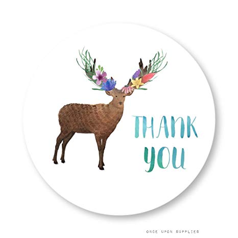 466x466 Forest Animals Thank You Stickers, Watercolor Deer
