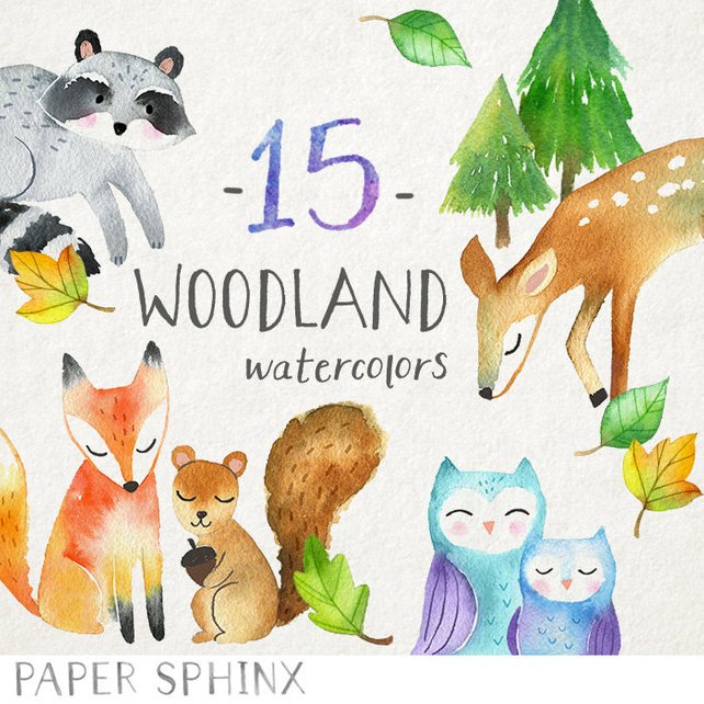 642x642 Watercolor Woodland Animals Clipart Forest Animals Clip Art Etsy