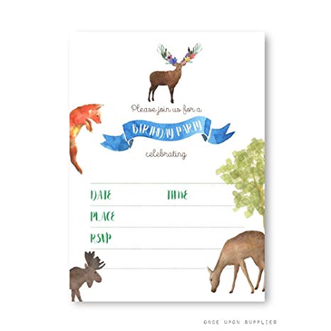 466x466 Woodland Forest Animals Birthday Party Invitations