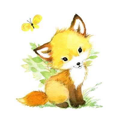 400x400 Cute Fox. Watercolor Forest Animal Illustration. Art Print By