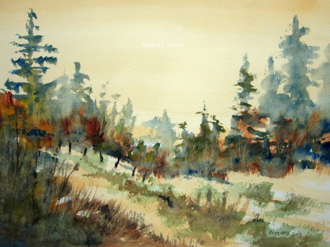 642x481 Watercolor Painting Landscape Archival Print Woodland Country Etsy