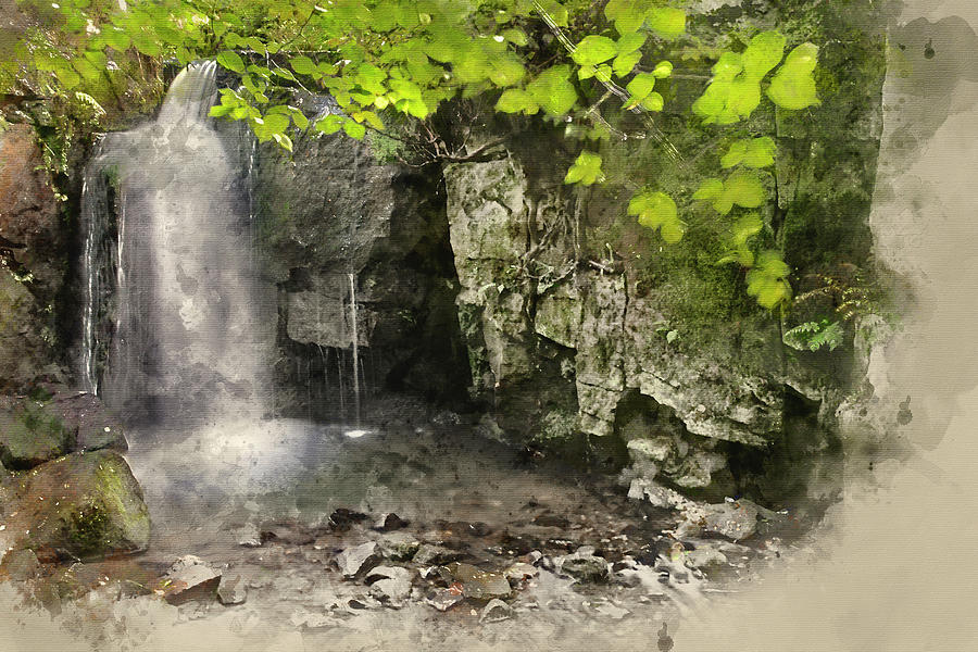 900x600 Watercolor Painting Of Beautiful Waterfall In Forest Landscape L