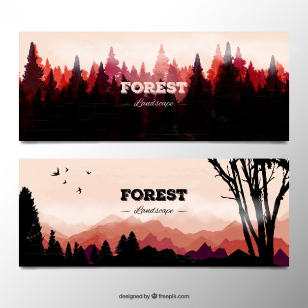 626x626 Watercolor Forest Landscape Silhouttes Banners Vector Free Download