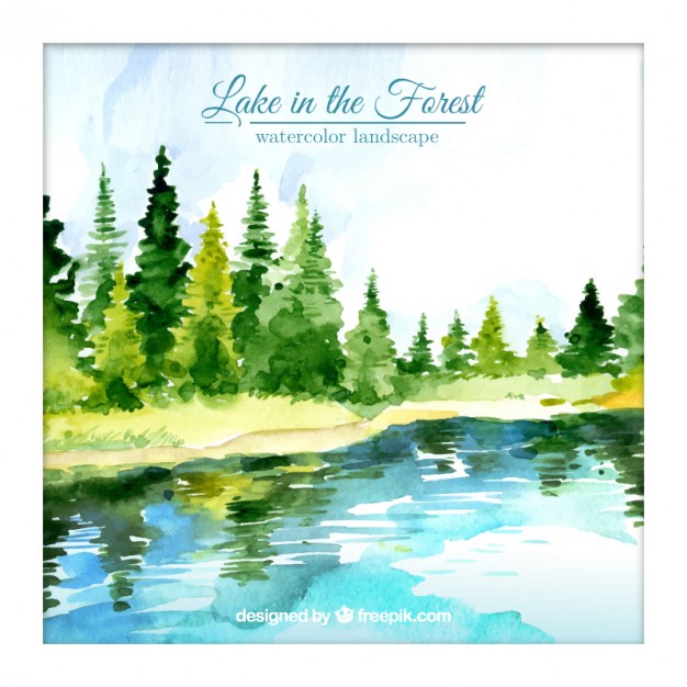 626x626 Watercolor Lake In The Forest Background Vector Free Download