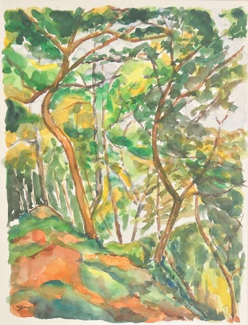 488x640 Watercolour Painting Of Cezanne Under The Trees Forest Landscape