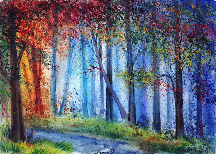 721x515 Colorful Watercolor Paintings Of Radiant Trees In Nature