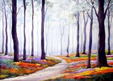375x268 Flower Garden Amp Winter Forest Watercolor On Paper Painting By