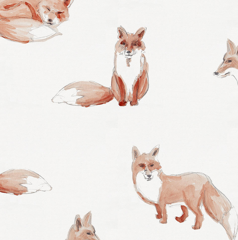 957x963 Watercolor Fox Fabric By The Yard Orange Fabric Carousel Designs