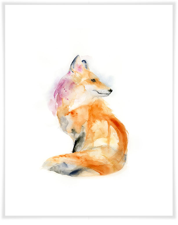 614x775 Watercolor Fox Profile, Woodland Canvas Wall Art Greenbox