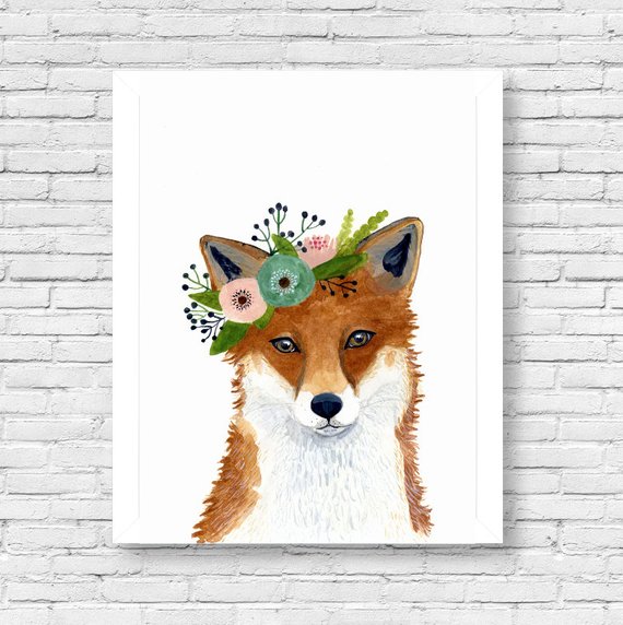 570x572 Watercolor Fox Woodland Nursery Art Animal Paintings Fox Etsy