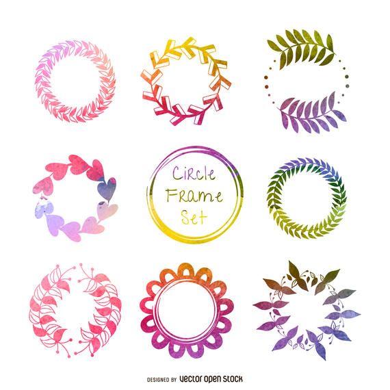 570x570 Watercolor Circle Frame Set