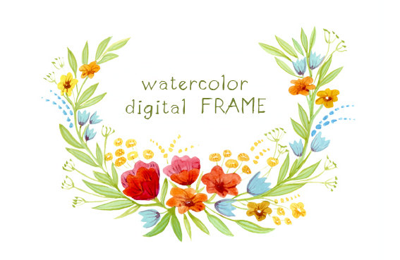 567x369 Watercolor Clipart Floral Frame