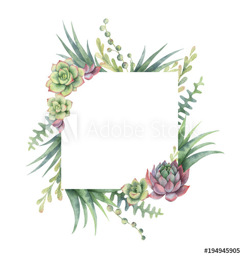 475x500 Watercolor Frame Of Cacti And Succulent Plants Isolated On White
