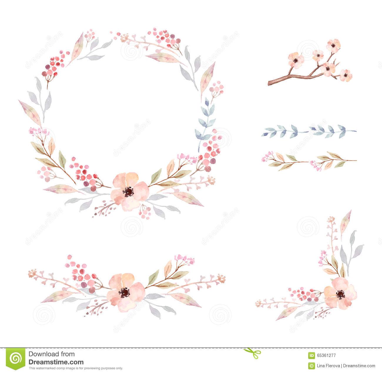1300x1272 Floral Frame. Set Of Cute Watercolor Flowers.