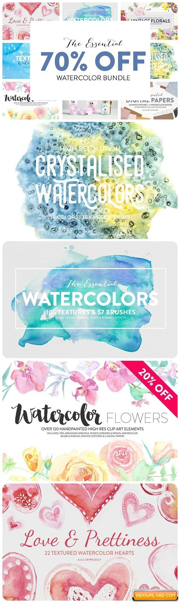 596x1989 Handdrawn Watercolor Bundle Flowers2 Free Download Free Graphic